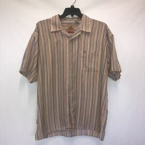 Old Skool 100% Polyester XXL Short Sleeve Button Front Striped Shirt